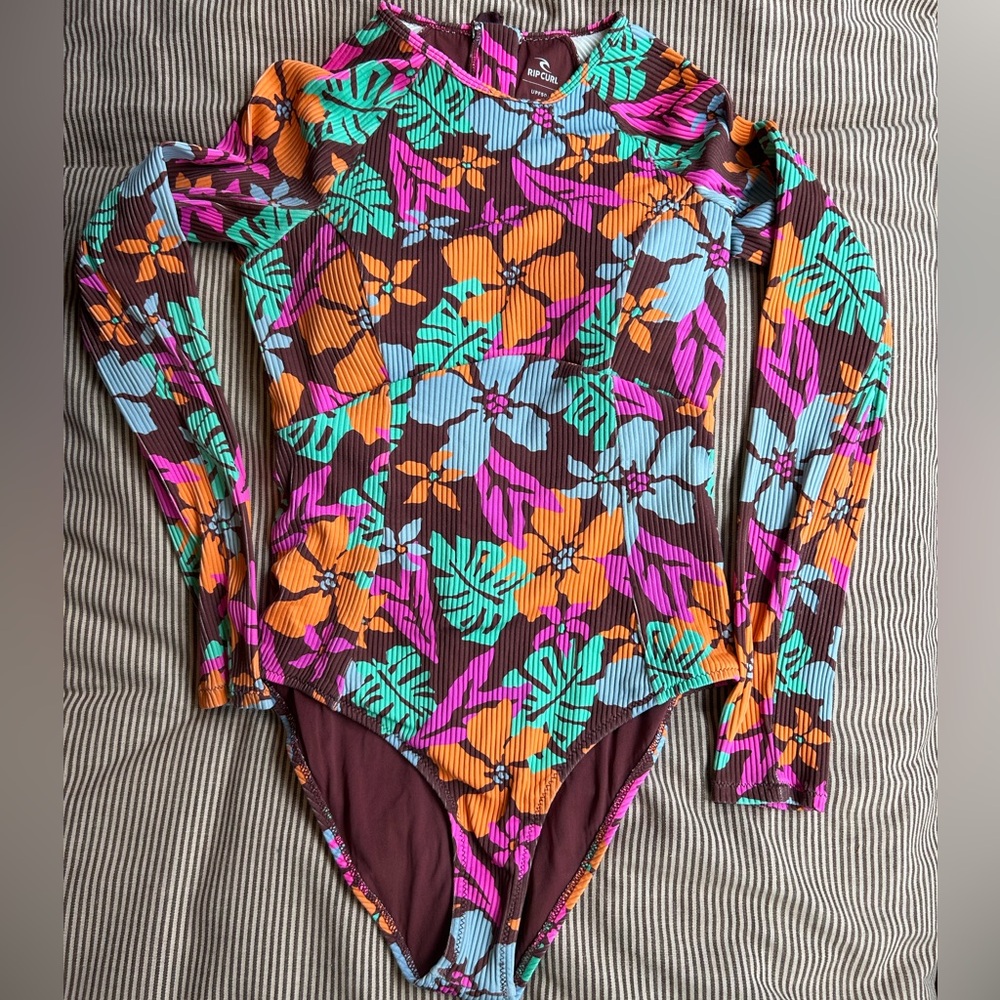 Rip Curl Multicolor Floral Long Sleeve Swimsuit - Pink, Brown, Turquoise, Orange